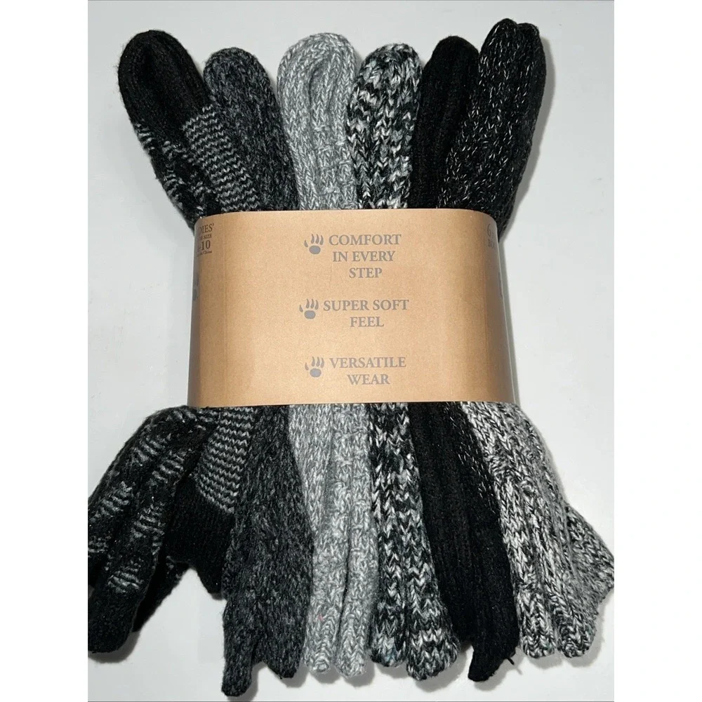 Bearpaw 6 Pairs Women's Size 4-10 Boot Socks Black Polyester Multi Color Soft